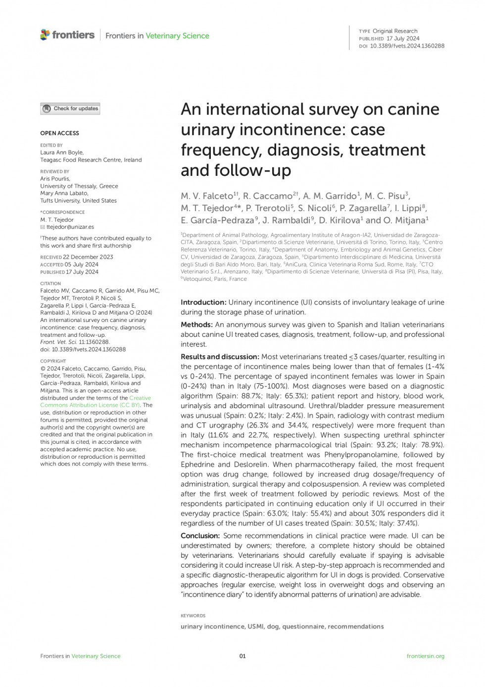 Urinaryincontienceindogs.Internationalsurvey.Frontiers2024.