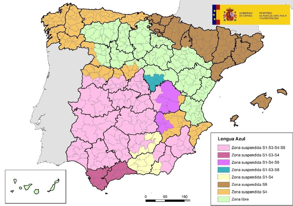 Mapa lengua azul España diciembre